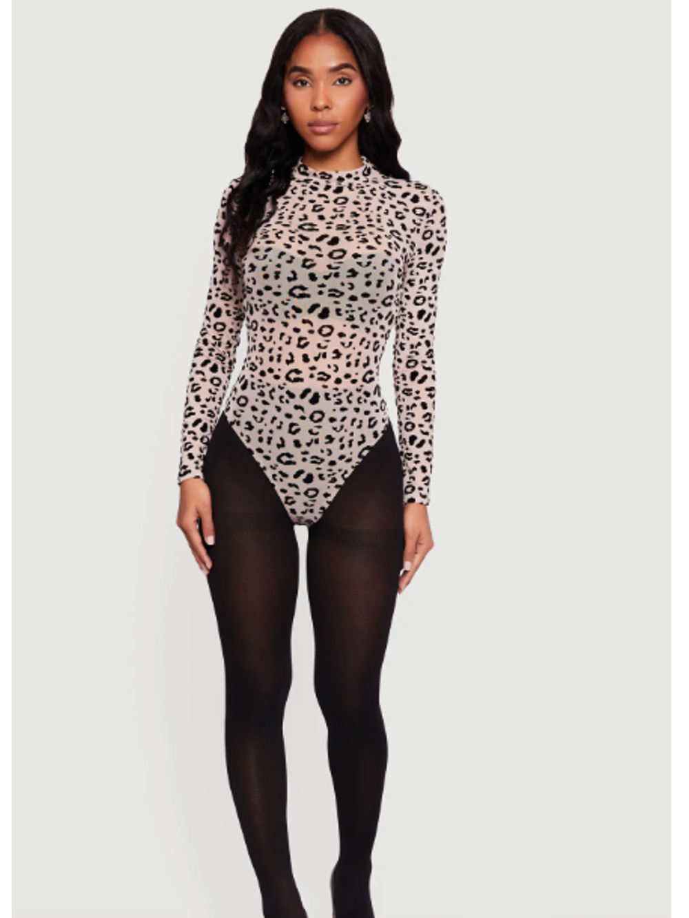 Cheetah Print Body Suit Womens Plus Size 1XL Tan Black Long Sleeve Mob‎ Wife